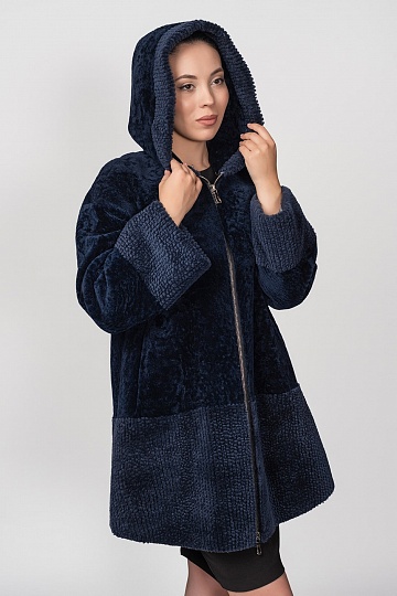 Куртка из меха овчины(керли+астраган)с капюшоном ПН-05