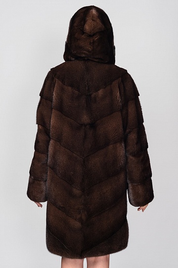 Пальто из меха норки с капюшоном СБ-004