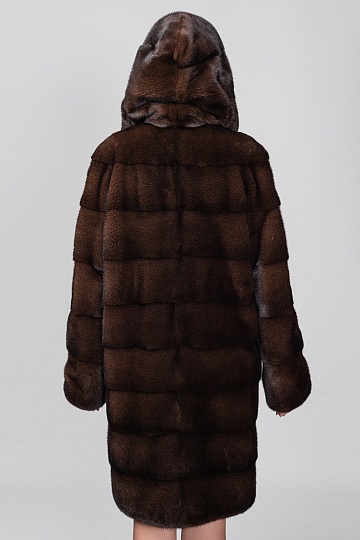 Пальто из меха норки с капюшоном (поперечка) СН-025